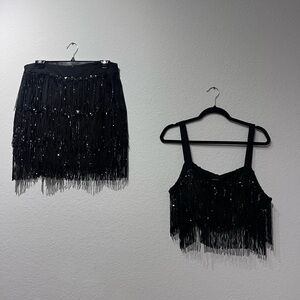 Black Fringe Skirt and Crop Top
